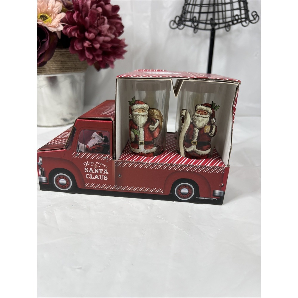 Peppermint &‎ Pine Here Comes Santa Claus Set of 4 Tall Shooter Glasses New
